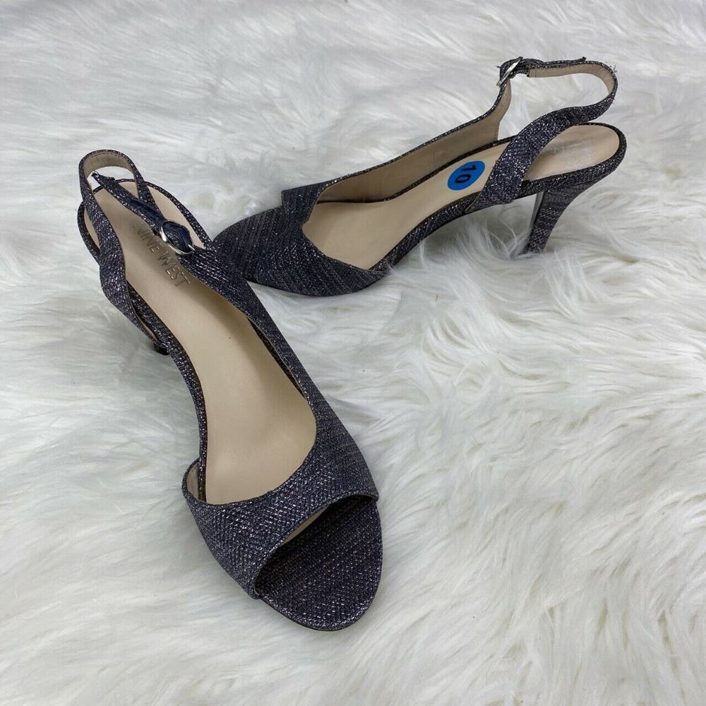 Nine West Women's Bankhead Slingback Heels Size 10M Metallic Gray Ankle Strap - Picture 3 of 8
